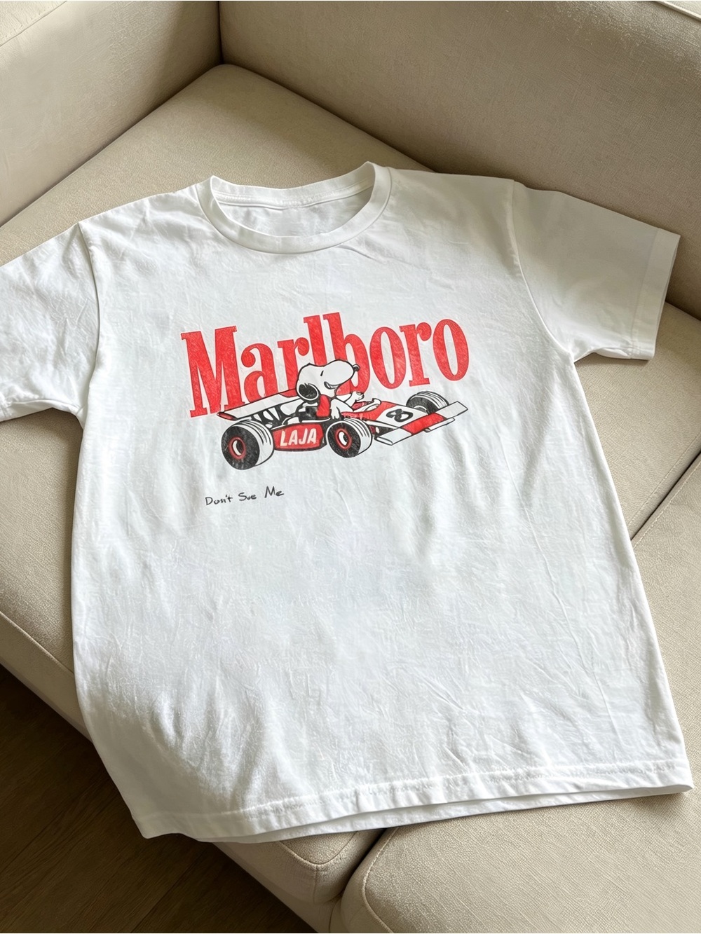 Vintage Style Snoopy Marlboro Racing Car Graphic Womens Mens T-shirt Unisex
